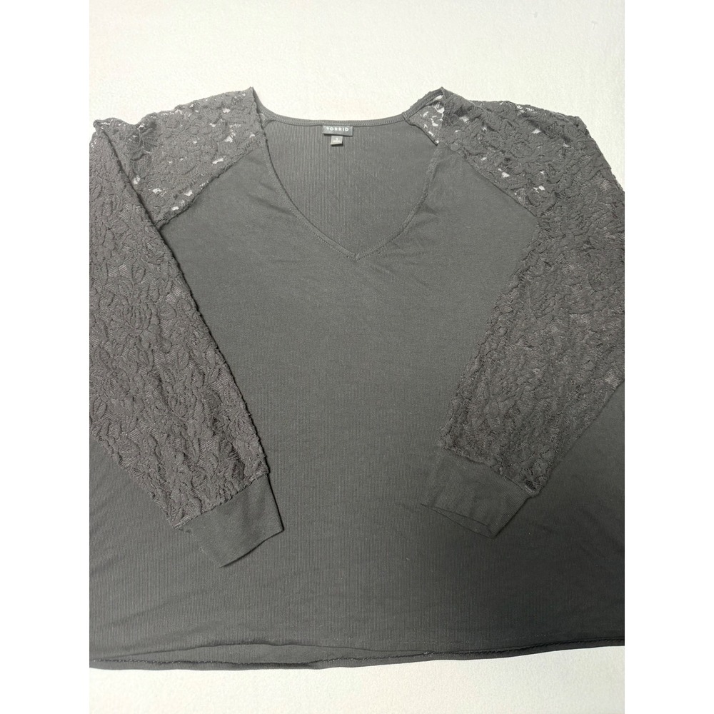 Torrid Womens Plus Size 3 Black Lace Raglan Sleeve Ribbed V-Neck Knit Top Blouse